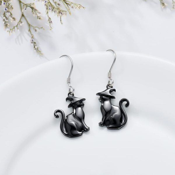 Sterling Silver Black Cat Earrings-2