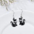 wholesale 925 Sterling Silver Witch Cat Drop Earrings - Halloween Costume Accessories-0-2