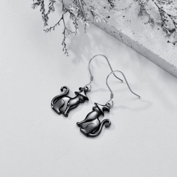 Sterling Silver Black Cat Earrings-4