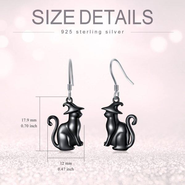 Sterling Silver Black Cat Earrings-5