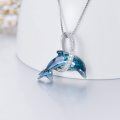wholesale 925 Sterling Silver Dolphin Blue Crystal Pendant Necklaces for Women Gifts-0-4