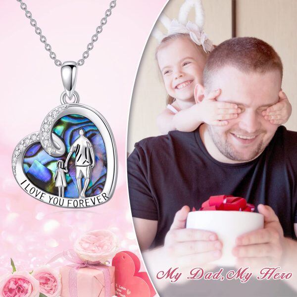 Sterling Silver Father Daughter Heart Pendant Necklace-1