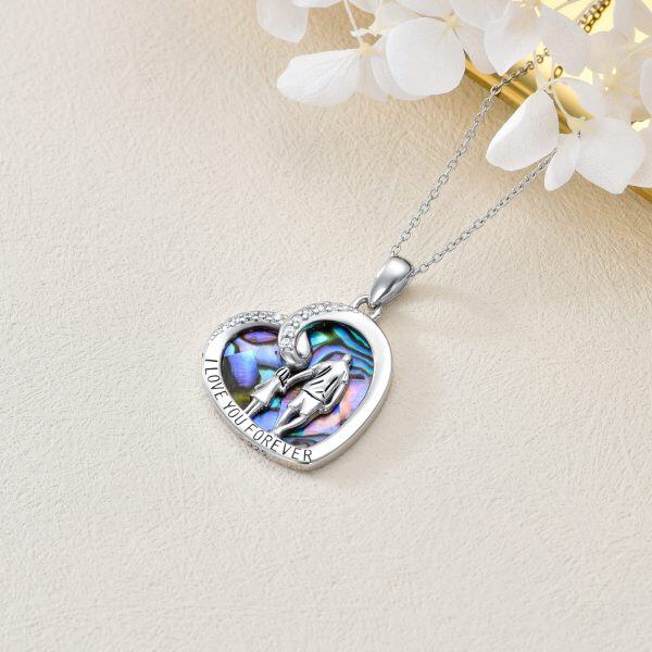 Sterling Silver Father Daughter Heart Pendant Necklace-5