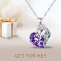 wholesale 925 Sterling Silver Purple Heart Crystal Rainbow Unicorn Pendant Necklace for Women-0-1