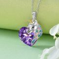 wholesale 925 Sterling Silver Purple Heart Crystal Rainbow Unicorn Pendant Necklace for Women-0-4