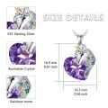 wholesale 925 Sterling Silver Purple Heart Crystal Rainbow Unicorn Pendant Necklace for Women-0-5