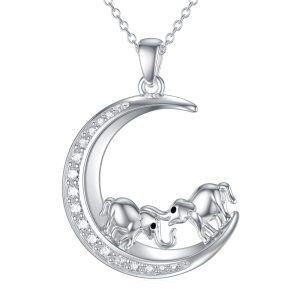 Sterling Silver Elephant Moon Necklace-0