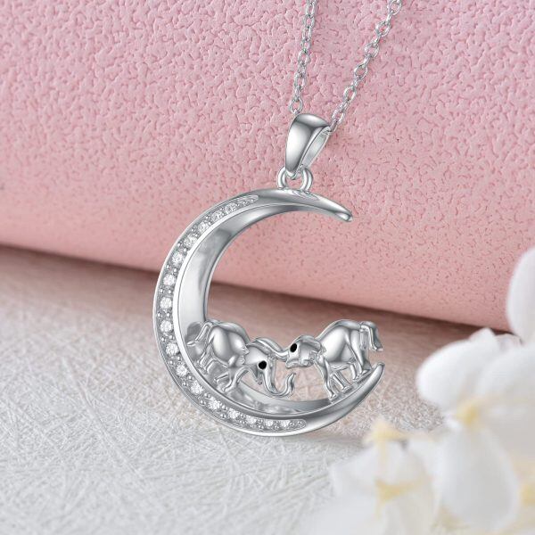 Sterling Silver Elephant Moon Necklace-3