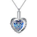 wholesale 925 Sterling Silver Blue Crystal Heart Butterfly Cremation Jewelry Urn Pendant Necklace-0-0