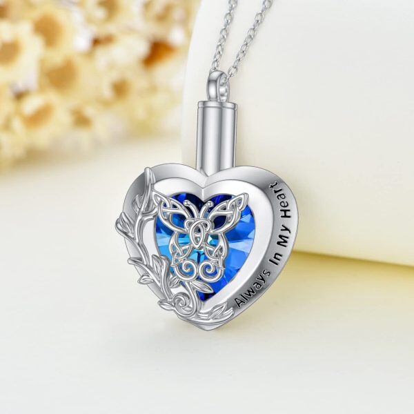 Sterling Silver Heart Butterfly Urn Necklace-2