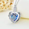 wholesale 925 Sterling Silver Blue Crystal Heart Butterfly Cremation Jewelry Urn Pendant Necklace-0-2