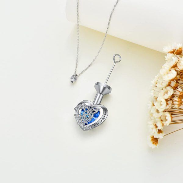 Sterling Silver Heart Butterfly Urn Necklace-3