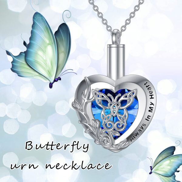 Sterling Silver Heart Butterfly Urn Necklace-4