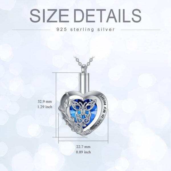 Sterling Silver Heart Butterfly Urn Necklace-5