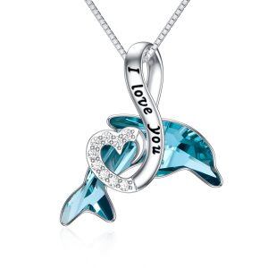 Sterling Silver Dolphin Heart Necklace-0