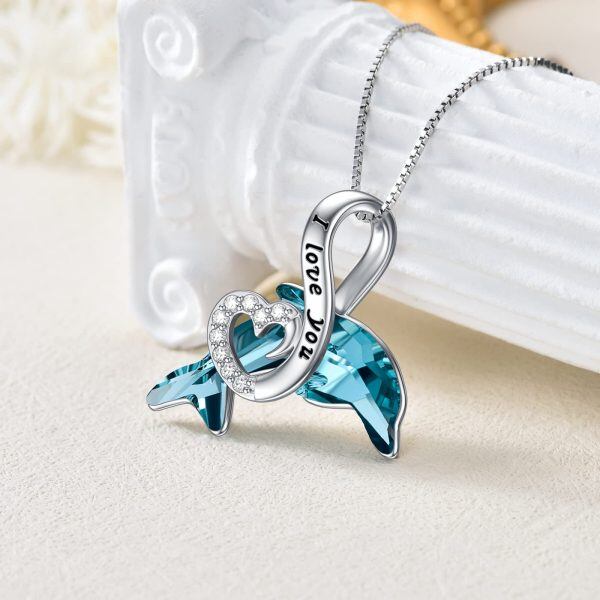 Sterling Silver Dolphin Heart Necklace-3