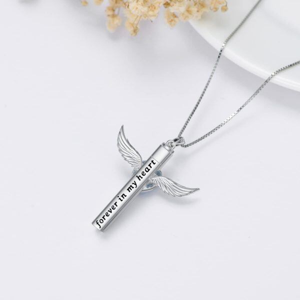 Sterling Silver Wing Cross Heart Necklace-3