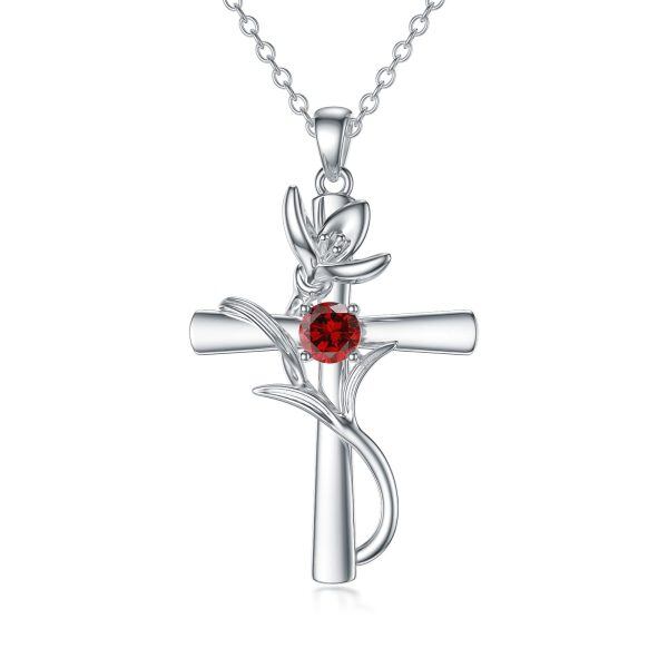 Sterling Silver Cross Flower Necklace-0