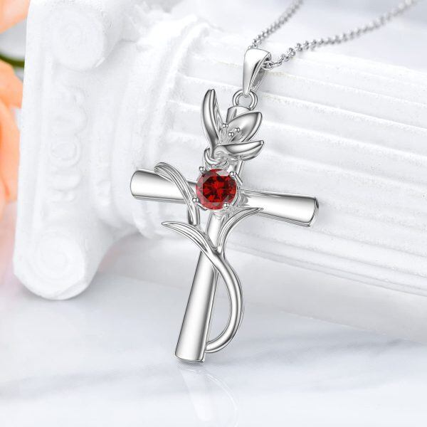 Sterling Silver Cross Flower Necklace-1