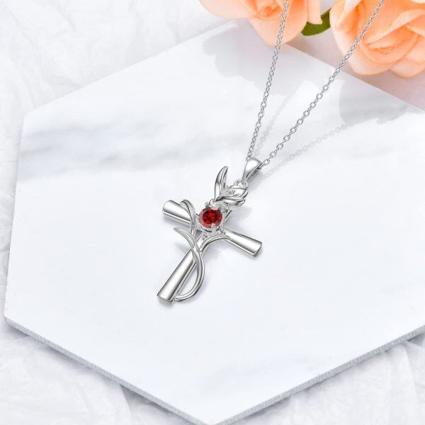 Sterling Silver Cross Flower Necklace-2