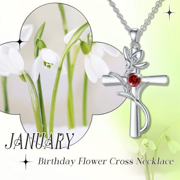 Sterling Silver Cross Flower Necklace-3