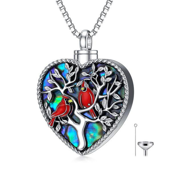 Sterling Silver Red Cardinal Heart Necklace-0