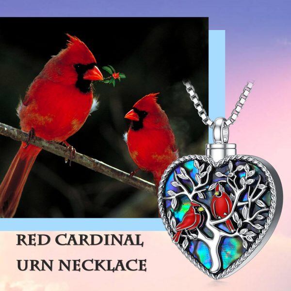 Sterling Silver Red Cardinal Heart Necklace-2