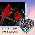 wholesale 925 Sterling Silver Red Cardinal Heart Urn Pendant with Abalone Shell and Tree Design for Ashes Keepsake Jewelry-0-2