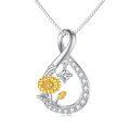 wholesale 925 Sterling Silver Two-Tone Infinity Flower Pendant Necklace with CZ and Gold Accents-0-0