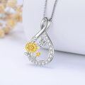 wholesale 925 Sterling Silver Two-Tone Infinity Flower Pendant Necklace with CZ and Gold Accents-0-2