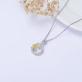 wholesale 925 Sterling Silver Two-Tone Infinity Flower Pendant Necklace with CZ and Gold Accents-0-3