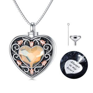 Sterling Silver Rose Heart Urn Necklace-0