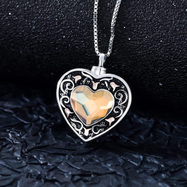 Sterling Silver Rose Heart Urn Necklace-1