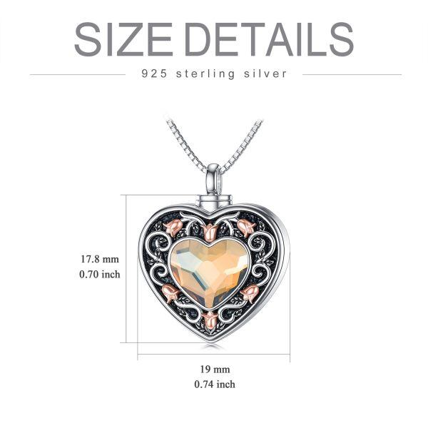 Sterling Silver Rose Heart Urn Necklace-4