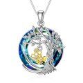 wholesale 925 Sterling Silver Blue Crystal Tree of Life Honeycomb Bee Pendant Necklace-0-0