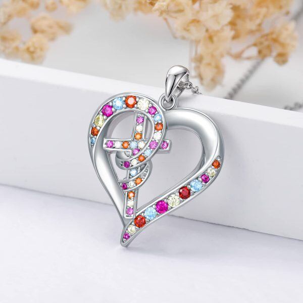 Sterling Silver Cross Heart Necklace-4