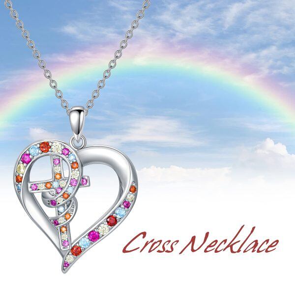 Sterling Silver Cross Heart Necklace-5