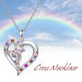 wholesale 925 Sterling Silver Multicolor Crystal Heart & Cross Pendant Necklace for Women-0-5