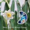 wholesale 925 Sterling Silver Blue Crystal Daffodil Pendant Necklace for Women-0-5