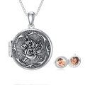 wholesale 925 Sterling Silver Round Floral Design Photo Locket Pendant Necklace with Chain for Women-0-0