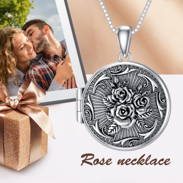 Sterling Silver Oxidation Rose Necklace-4