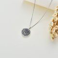 wholesale 925 Sterling Silver Round Floral Design Photo Locket Pendant Necklace with Chain for Women-0-6