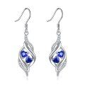 wholesale 925 Sterling Silver Blue Sapphire Heart Dangle Earrings for Women-0-0