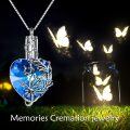 wholesale 925 Sterling Silver Blue Crystal Butterfly Heart Cremation Jewelry Urn Pendant Necklace with Funnel and Chain-0-1