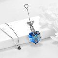 wholesale 925 Sterling Silver Blue Crystal Butterfly Heart Cremation Jewelry Urn Pendant Necklace with Funnel and Chain-0-4