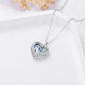 wholesale 925 Sterling Silver Mother and Child Heart Pendant Necklaces with Abalone Shell Inlay for Women-0-4