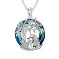 wholesale 925 Sterling Silver Tree of Life Mother & Child Hedgehog Crystal Pendant Necklace for Women-0-0
