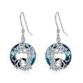 wholesale Sterling Silver Blue Crystal Tree of Life Animal Earrings (Cardinal Owl Fox Snake Sloth Giraffe) Dangle Jewelry Gift for Women-0-16