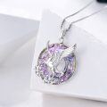 wholesale 925 Sterling Silver Purple Crystal Winged Horse Pendant Necklace for Women Fashion Jewelry-0-4