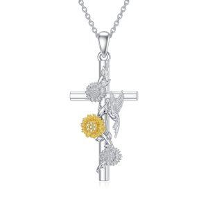 Sterling Silver Cross Hummingbird Necklace-0